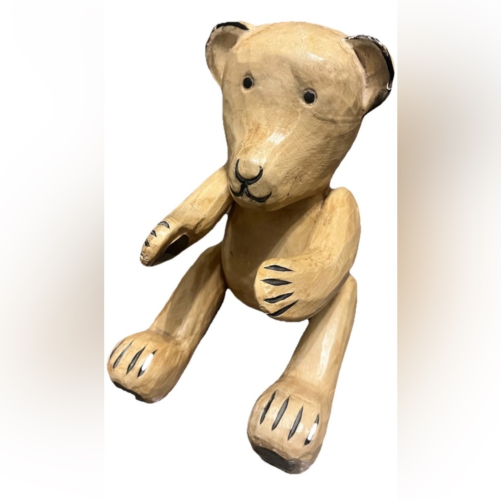 Vintage Wooden Hand Carved Teddy Bear Whimsical Animal Cabin Decor Woodland Folk - Picture 4 of 10